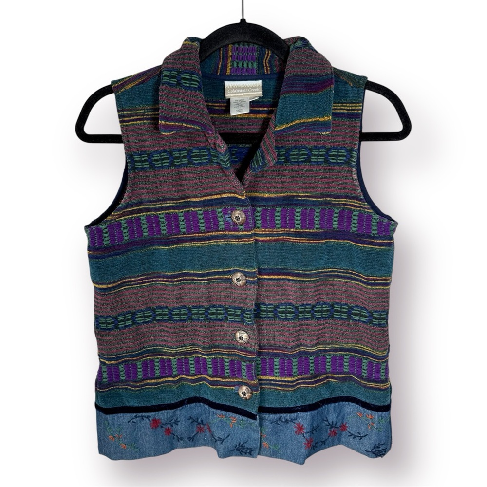 Vintage 90s Tapestry Button Vest Women’s Small Coldwater Creek Artsy Cottagecore